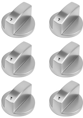 UIHRLM 6PCS Cooker Knobs, 6mm Universal Silver Cooker Knobs Replacement, Practical Metal Gas Hob Knob Stove Adaptors Button Accessories for Kitchen Cooktop Cookers Gas Stoves Ovens Use