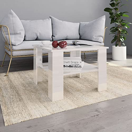 QJBSAVVA Couchtisch Hochglanz-Weiß 60x60x42 cm Holzwerkstoff Modernes Design mit Ablagefach - Robuster Beistelltisch für Wohnzimmer und Flur
