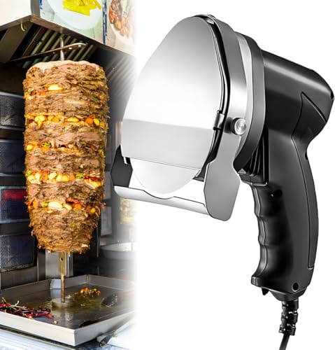 COAKUE Coltello Elettrico per Kebab, shawarma, Doner, affettatrice per Kebab, con 2 Lame Regolabili, Spessore 0-8 mm, per Tagliare Kebab Turco, Agnello e Tacchino. Wired