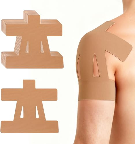 Precut Kinesiology Tape for Shoulder, 10 Pcs Athletic Knee Tape for Shoulder Pain Relief Waterproof Elastic Supports Hypoallergenic Latex-Free Tape for Sports - Beige