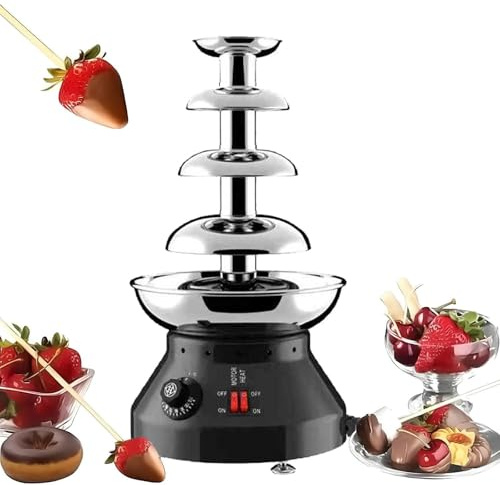 Máquina Fuente de Chocolate de Gran Capacidad de 4 Niveles, Fuente de Chocolate Caliente de Acero Inoxidable para Fiestas y Bodas Black