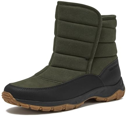Lands' End Expedition Quilted Slip On Mens Snow Boots Insulated Winter Boots for Men Waterproof with Hook & Loop Closure, Medium or Wide Width Winter Shoes Size 8 to 13 - Dark Green, 10 Medium