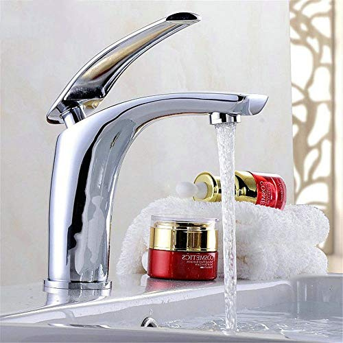 XANAYXWJ Painted Basin Faucets Hot&Cold Mixer Bathroom Basin Tap Brass Chrome Single Handle Waterfall Faucet,Chrome Short
