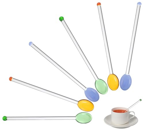 Baluue Glasrührstäbchen 6Er Set Cocktailrührer Für Hausbar Wiederverwendbare Rührlöffel Aus Glas 5.51in / 14.00cm Für Kaffee Limonade Eistee Eiskaffee Und Eisbecher