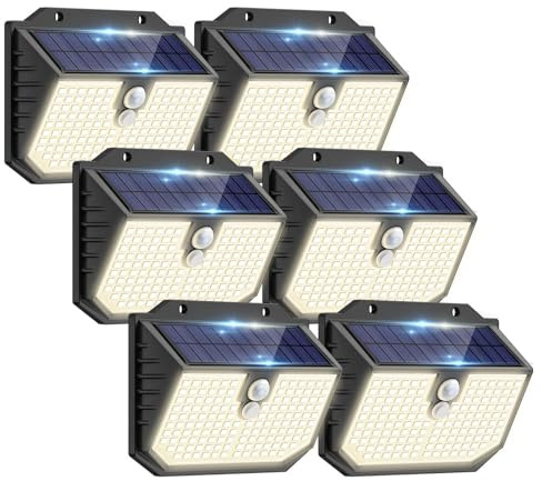 6 Pack Solar Security Lights,Upgraded 5000K Neutral Outdoor Solar Light, Solar Lights Outdoor Garden With 3 Modes motion sensor ,IP65 Waterproof Solar Wall Light for Fence Front Door Yard Garage