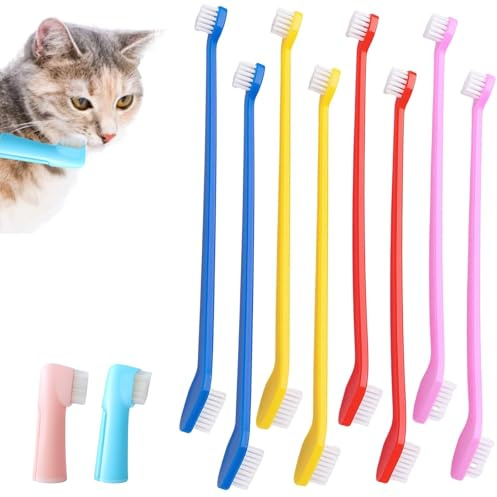 10-teiliges Haustier Zahnpflegeset, Katzen Zahnbürste, Hundezahnbürste für kleine Hunde, Sanfte Bürsten für Katzen und Hunde, 22x1,8 cm Größe, Effektive Zahnreinigung für Haustiere