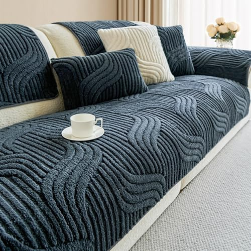 Jafurnestia 2 Stück Sofabezug Premium Rutschfester Flanell Sofa Überzug 90 × 160 cm & 90 × 210 cm L Form Couch Überzug Sofadecken für Sektionssofas 1 2 3 4 Sitzfläche Waschbarer, Dunkelgrau