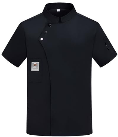 Generico Giacca da Chef Uomo Manica Corta Estivo Divisa Chef Traspirante Leggera con Bottoni a Pressione, Professionale Abbigliamento Lavoro Cucina Ristorante Pizzeria Pasticceria Hotel