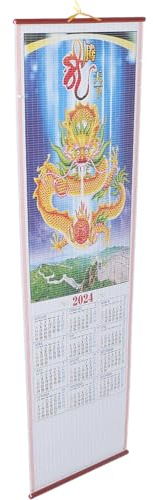 POPETPOP Calendrier Chinois Traditionnel 2024 Année du Dragon en Papier Léger Impression Claire, Design Classique et Finition Soignée, pour Bureau ou Maison