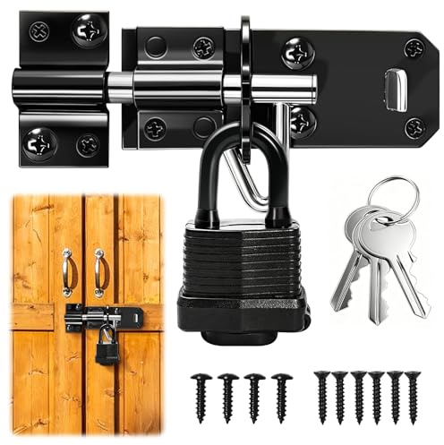 Gate Bolt Lock with Padlock | Heavy Duty Waterproof Door Latch for Garden Sheds, Gates, Fences and Yards, Includes Matching Mounting Screws