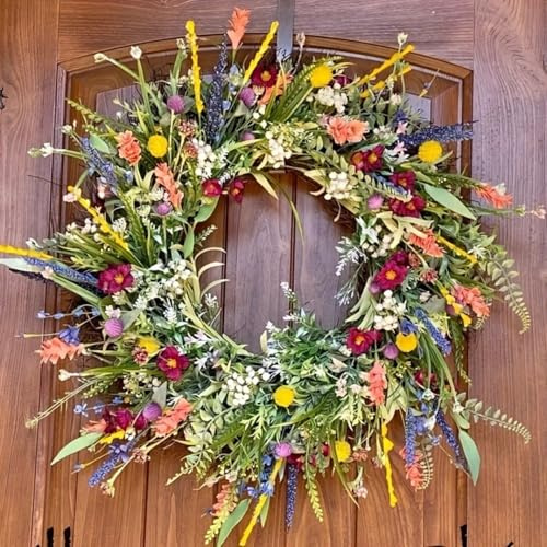 Künstlicher Wildblumen Türkranz mit bunten Blüten, 40cm,50cm Sommerkranz für Haustür, Wand, Bauernhaus, Frühling, Garten, Innen & Außen, Partydekoration (40 cm)