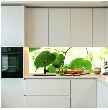 DIMEX LINE Paraschizzi Auto-Adesiva per la Cucina Foglie Verdi 180 x 60 cm | Resistente all’Acqua | QUALITA‘ Premium