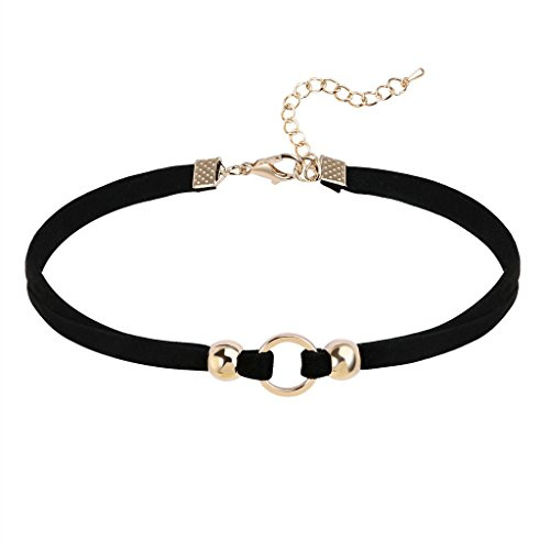 Epinki Collier Choker, Ras de Cou Femme Or Noir Perle Ronde Velours Vintage Punk Gothique Bijoux Chaîne Réglable 31.4+6.3CM