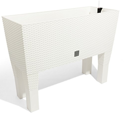 72L Blumentopf Blumenbank m. Füßen in Rattan-Optik Bewässerungssystem Serie Case High weiss