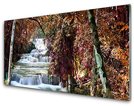 Tulup Glass Splashback for Kitchen - 39.4 in x 19.7 in / 100x50 cm - Cooker Wall Protection Tempered Glass - Waterfall Forest Nature