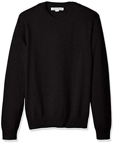 Amazon Essentials Men's Long-Sleeve Crewneck Sweater, 100% Cotton, Big & Tall Options Available, Black, Large