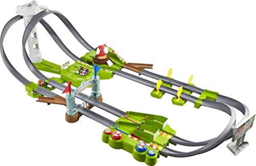 Hot Wheels Circuit Deluxe Mario Kart Motorisé, Coffret de Jeu pour Petites Voitures à Connecter avec Circuit et Pistes, Jouet pour Enfant, GCP27, Multicolore