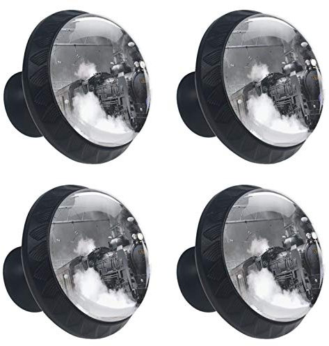 Abenily Schrankknauf, rund, 4 Stück, Glas, Dampfzug, Lokomotive, alte Möbelbeschläge, Küchenschrank, Schranktür, Truhe, Möbel, Schubladengriffe 30 mm