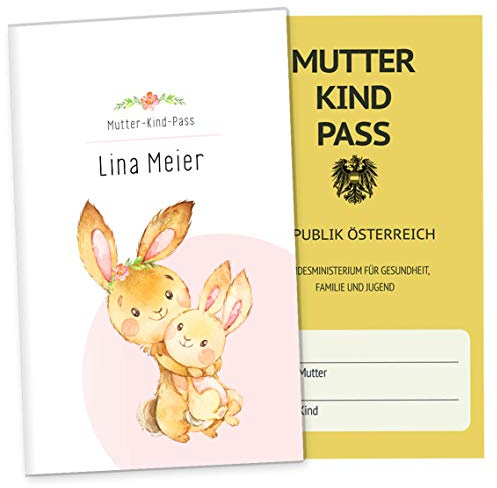 OLGS Mutterkindpasshülle Österreich Hab dich lieb - Personalisierte 3-teilige Schutzhülle für Schwangere, Motiv Hase