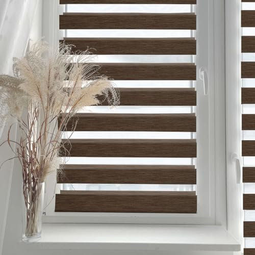 Home-Vision® DuoRollo Klemmfix, Doppelrollo ohne Bohren mit Klämmträgern, DuoRollos für Fenster und Türen (Holzlook Braun, B40cm x H150cm)