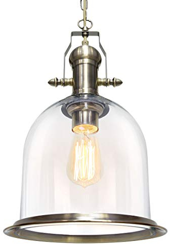 Long Life Lamp Company Vintage Clear Glass Pendant Light Antique Brass Bell Ceiling Lampshade Retro Industrial M0120