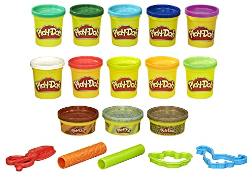 Play-Doh Dinosaur Theme 13-Pack of Non-Toxic Modeling Compound for Kids 3 Years and Up With 2 Cutter Shapes, 2 Roller Tools, and Scissors (Amazon Exclusive)