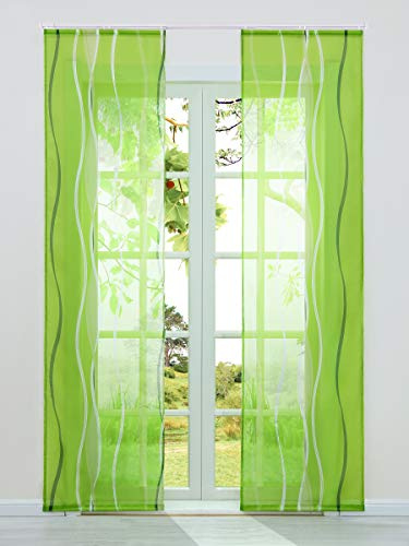 HeichkelL 2-TLG Voile Schiebegardine Flächenvorhänge mit Wellendruck Transparente Dekogardinen inkl. Klettband und Befestigungszubehör Grün 2X 57x145 cm