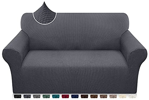 Earnmore Super Stretch Sofabezug 1 Stück Universal Couchbezug für Hunde Katze Elastische Jacquard Sofahusse mit Armlehnen(2 Sitzer,Grau)