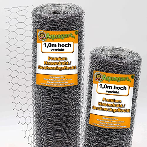 Aquagart Maschendrahtzaun 160m Sechseckgeflecht verzinkt I Hühnerzaun Kaninchendraht Hasengitter feinmaschig 25mm x 25 mm I 6-Eck Drahtgeflecht 0,9 mm I 100 cm hohe Hasendraht