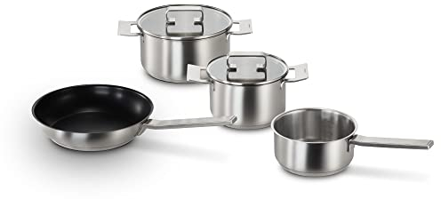 Bosch HEZ9SE040 - Set di 4 utensili da cucina, 3 pentole, 1 padella per fornelli elettrici e piani cottura a induzione, prodotto in Germania