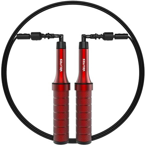 Velites Weighted Jump Rope for Crosstraining, Boxing, MMA & Fitness Earth 2.0. | Maximize your workout | Aluminum Skipping Rope (Red)