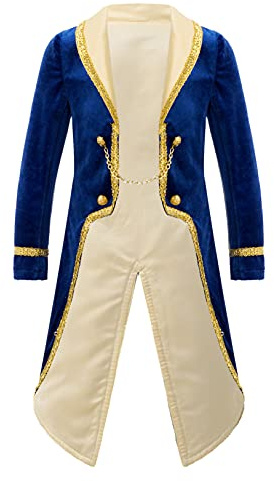 Hularka Kids Boys Long Sleeves Tailcoat Jackets Halloween Royal Prince Tuxedo Jacket Cosplay Dress Up Royal Blue 4 Years