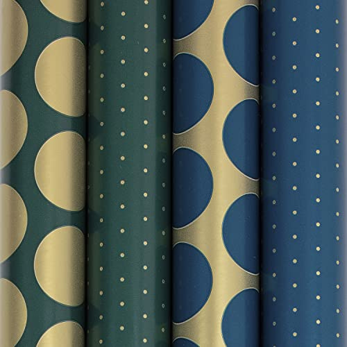 Clairefontaine 202053AMZC - Un Carton De 10 Rouleaux De Papier Cadeau - Papier Excellia 80g - Dimensions : 5x0,70m - Motif : Pois, Bleu, Vert, Or - Emballage Cadeau
