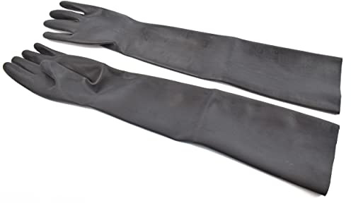 Rubberfashion Guantes de látex largos - Guantes de látex largos - goma pesada - hasta el brazo para hombres y mujeres pareja negro 0,8mm S