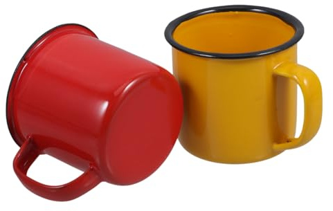 Doitool Enamel Water Mugs Set of 2 Vintage 6.50Oz Tin Coffee Tea Drinking Cups for Home Office Camping Use
