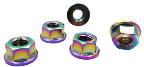 RISON-Titanium 5 Pezzi Dado Flangiato Esagonale in Titanio M8x1.25mm, Dadi Esagonali di Bloccaggio DIN 1661, Dadi a Flangia Autobloccante di Pignone Controdado per Moto