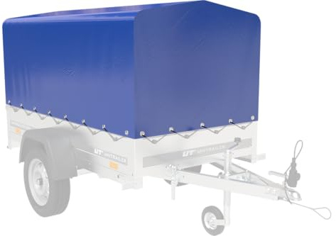 UNITRAILER Anhängerplane 200x106 cm in Blau, 80 cm Hochplane wasserdicht für Garden Trailer 200 Kipp, Abdeckung mit Expanderseil und öffenbarem Hinterteil