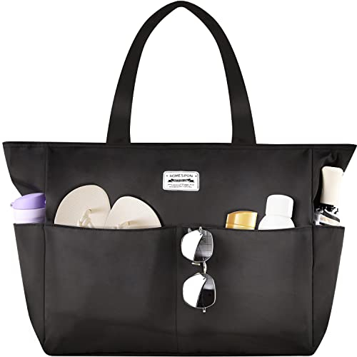 HOMESPON Große Strandtasche Damen mit Reißverschluss Wasserdicht Badetasche XXL Familie Beach Tote Bag,Schwarz
