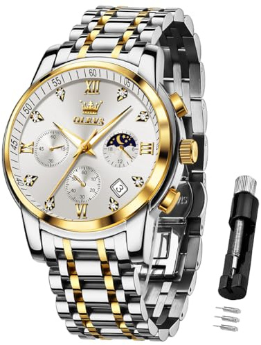 OLEVS Herrenuhren Schwarz Edelstahlarmband Quarz Uhr Männer mit Diamant Datum Wasserdicht Leuchtende Klassische Elegantes Armbanduhr Geschenk