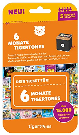 tigermedia tigertones-Ticket 6 Monate tigerbox TOUCH 20.000 Hörspiele wie Peppa Pig, Winnie Puh, Paw Patrol mit 5 individualisierbaren Profilen