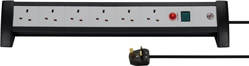 Premium Office-Line FB 5 - Cable de extensión con botón de reinicio de Fusible de Seguridad, 6 vías, 3 m, H05VV-F3G1.5, Color Negro y Gris, SASO *GB*