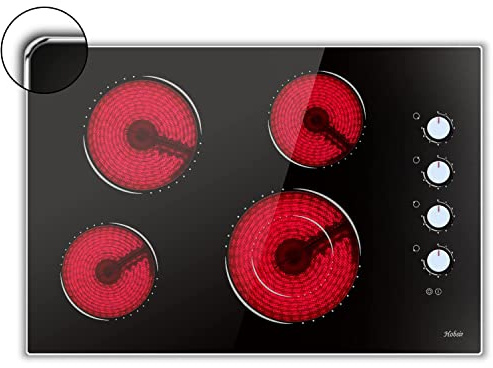 Electric Cooktop 30 Inch Hobsir, 4 Burner Electric Stove Top 6700W, Knob Control Built in Cook top, 30 Electric Stove Top Burner with Glass Protection Metal Frame, Double-ring burner, 220-240v