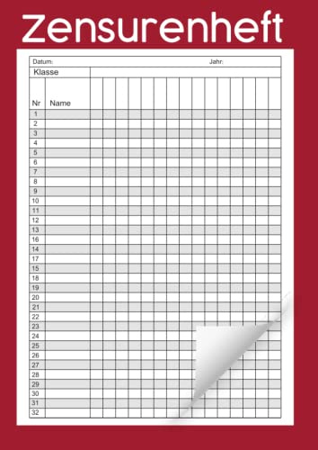 Zensurenheft: Notenheft für Lehrer und Lehrerinnen, Anwesenheitsliste und Notenbuch für Lehrer zur Aufzeichnung der Noten und Lektionen der Schüler der Klasse: Zensurenbuch Din A4 für den Fachlehrer