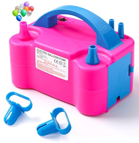 Voircoloria Balloon Pump Electric, Portable Automatic Dual Nozzle Inflator 110V 600W with Tying Tools for Birthday Gender Reveal Baby Shower Balloons Party Decorations(Rose Red)
