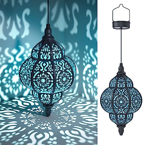 Hapjoy Hanging Solar Lights Outdoor Garden Decor Solar Lantern Waterproof Plastic Moroccan Outdoor Decorations for Patio Pathway Yard Backyard Garden Decorative (1, Black)