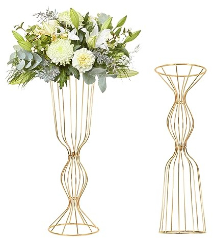 2Pcs Gold Vases for Centerpieces, 23.6in/60cm Metal Tall Elegant Metal Flower Arrangement Stand, Flower Stand for Wedding Centerpieces for Tables Party Event Home Reception Decorations