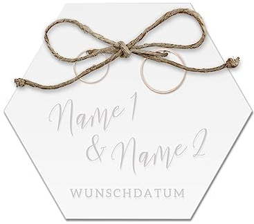 Acrylglas Ringkissen personalisiert zur Hochzeit Standesamt mit Lasergravur mit individuellen Namen und Datum klein und modern - Zwei Namen