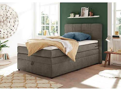 Lomadox Boxpsringbett 120x200 cm mit Bettkasten | Jugendbett in grau mit Härtegrad H2