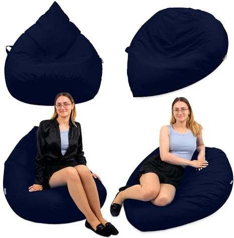 Droplet-Lounge Sitzsack Tropfenform 3XL 90cm | Sitzkissen Outdoor Indoor Erwachsene | Bean Bag Bodenkissen mit Füllung | Oxford 600D Oeko-TEX | wasserabweisend (Marine/Dunkelblau)