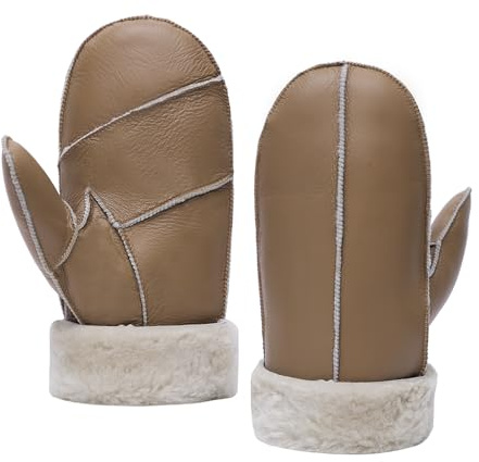 MGGMOKAY lammskinn för män shearling vantar varma läderhandskar, kamel, M